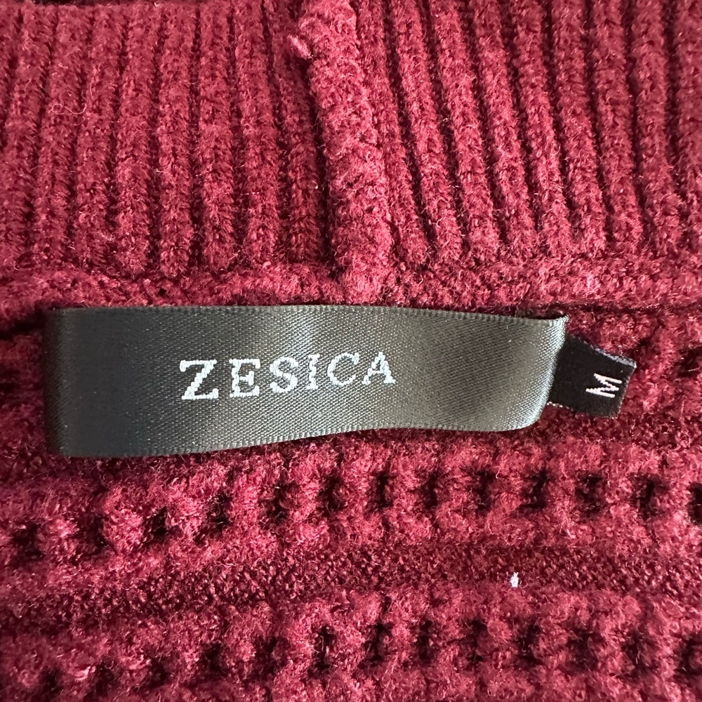 ZESICA | Burgundy Open Knit Cardigan | Lightweight | Pocket | Size M - Picture 5 of 6